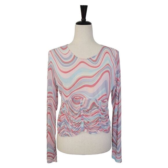 Madden NYC Multi Color Ruched Long Sleeve Cropped Top Size XXL Youth - Picture 1 of 7